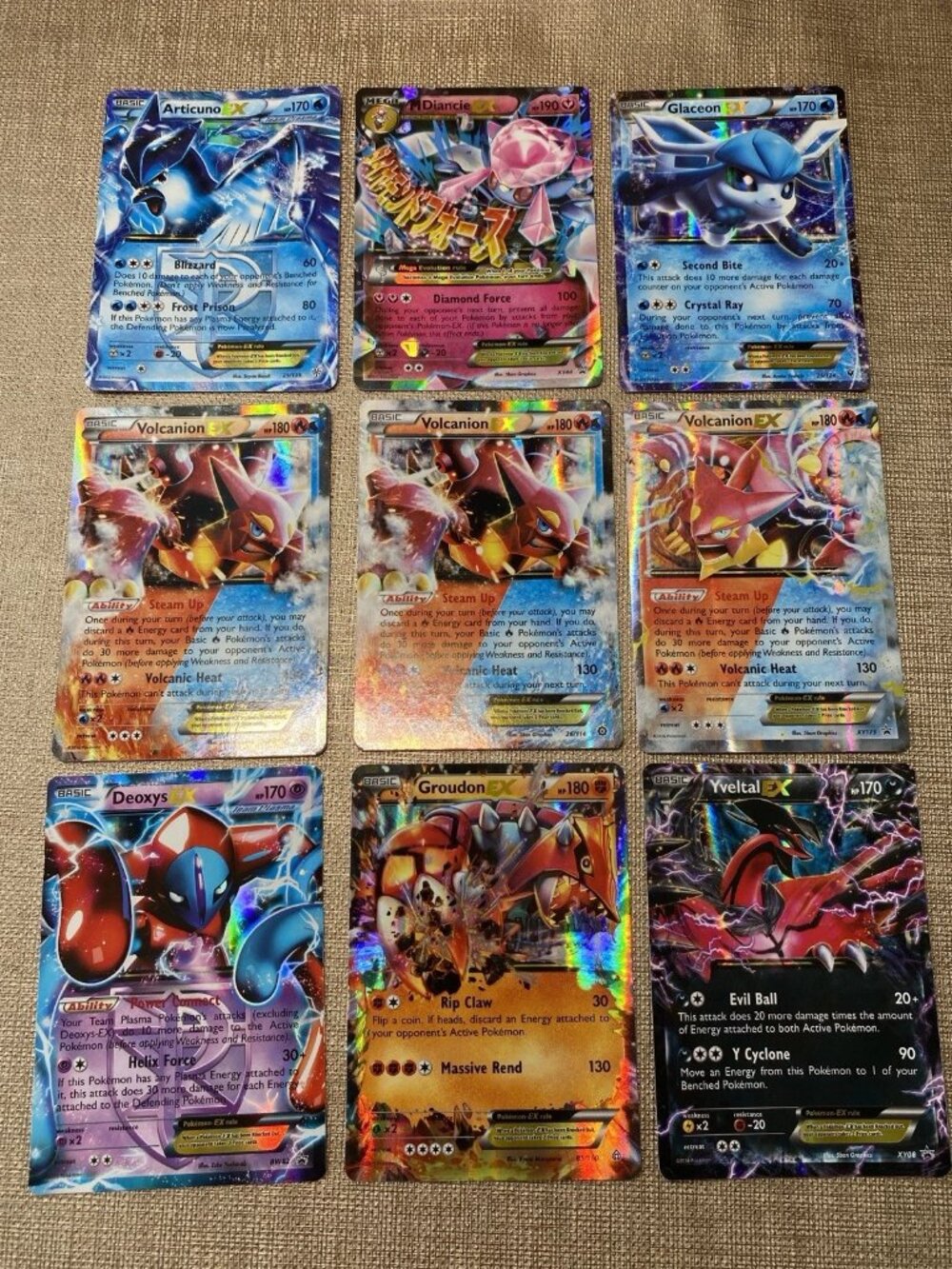 Pokemon EX Lot 9 Cards Articuno Groudon Deoxys Glaceon Yveltal Volcanion M Dian